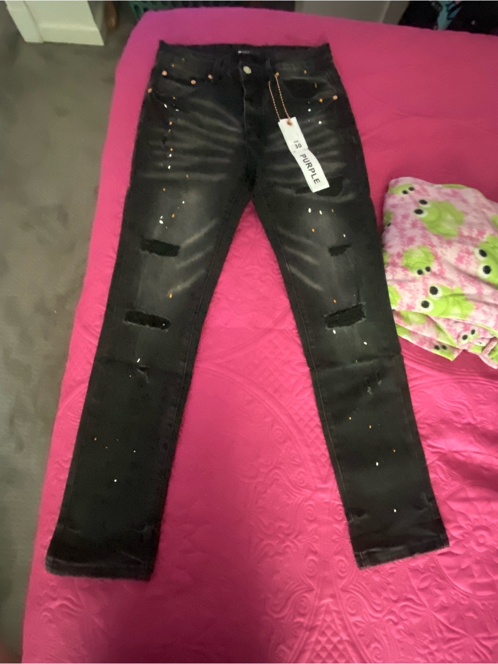 Purple Embellished Black men Distressed Jeans